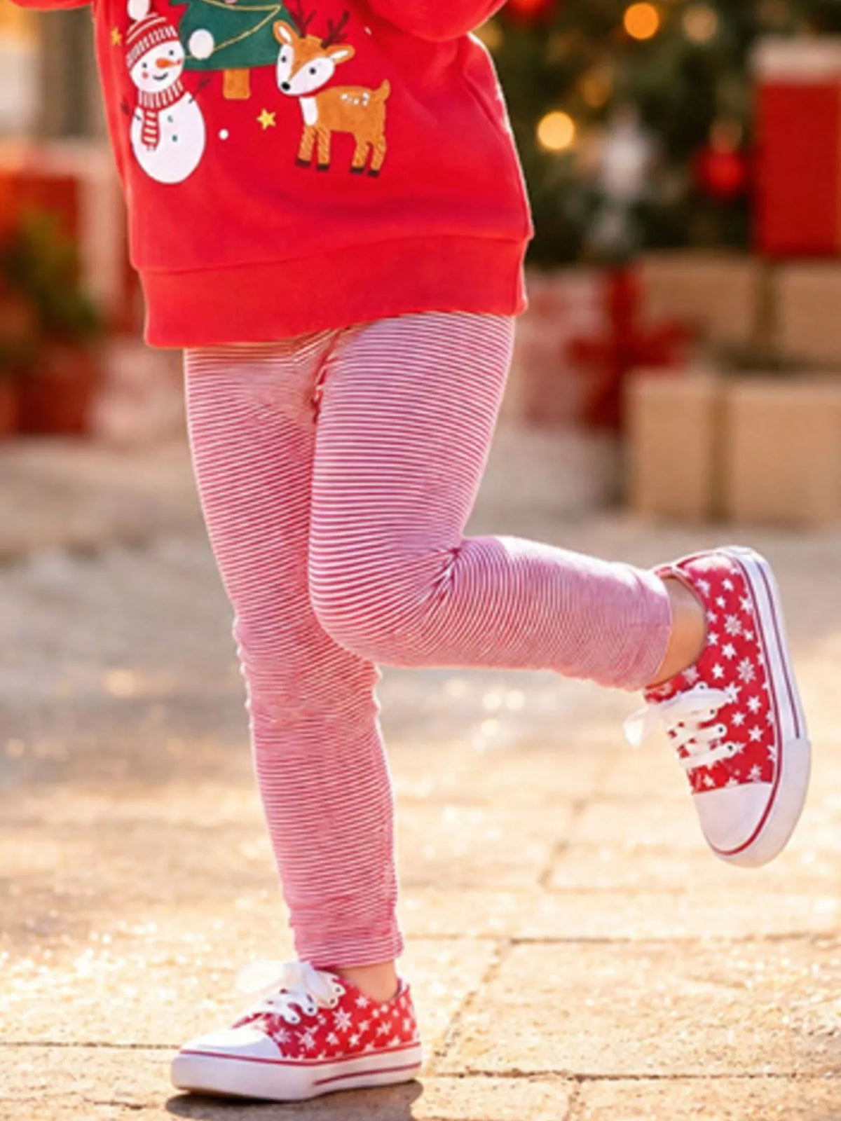 Children's Christmas Themed Sweatshirt and Striped Leggings Set