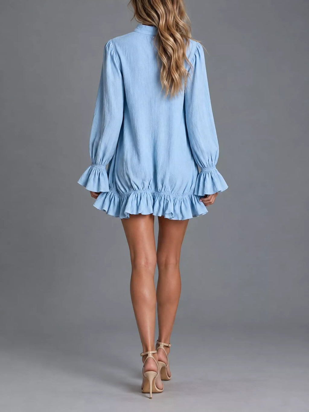 Zipper-Front Ruffle Hem Mini Dress