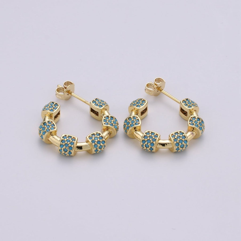 20mm hoop earrings, Gold hoop earrings, Chunky hoops, minimalist hoop earrings, cz earrings Black Blue Clear Turquoise Earring Q-106 - Q-110 Q-112