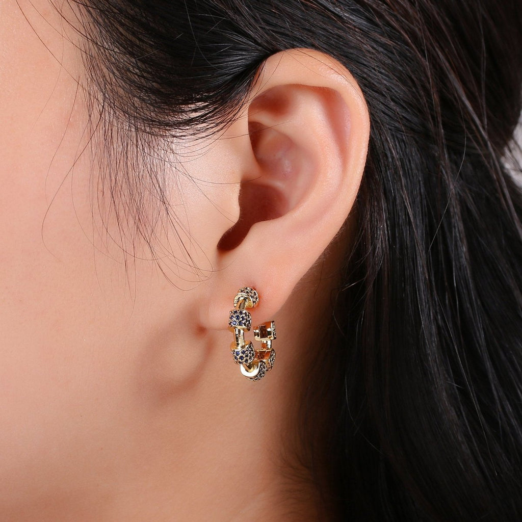 20mm hoop earrings, Gold hoop earrings, Chunky hoops, minimalist hoop earrings, cz earrings Black Blue Clear Turquoise Earring Q-106 - Q-110 Q-112