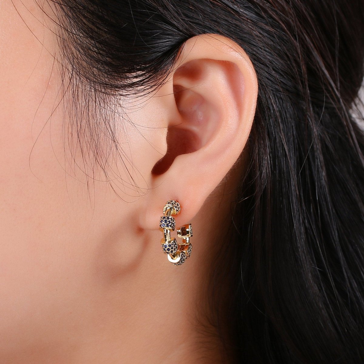 20mm hoop earrings, Gold hoop earrings, Chunky hoops, minimalist hoop earrings, cz earrings Black Blue Clear Turquoise Earring Q-106 - Q-110 Q-112