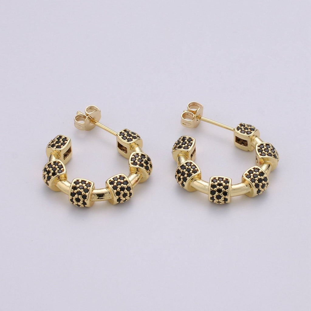 20mm hoop earrings, Gold hoop earrings, Chunky hoops, minimalist hoop earrings, cz earrings Black Blue Clear Turquoise Earring Q-106 - Q-110 Q-112