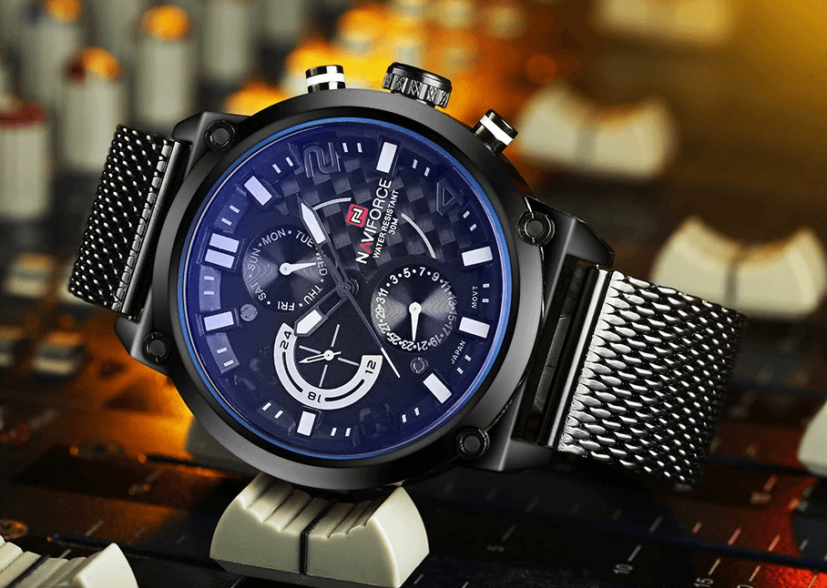 Men's Multifunction Analog Quartz Watches Waterproof Wrist Watch With Stainless Steel Mesh Band Excellent Design Perfect Gift