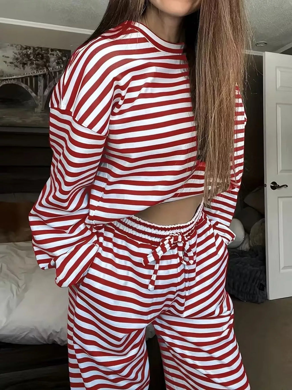 Striped Long Sleeve Top and Pants Set
