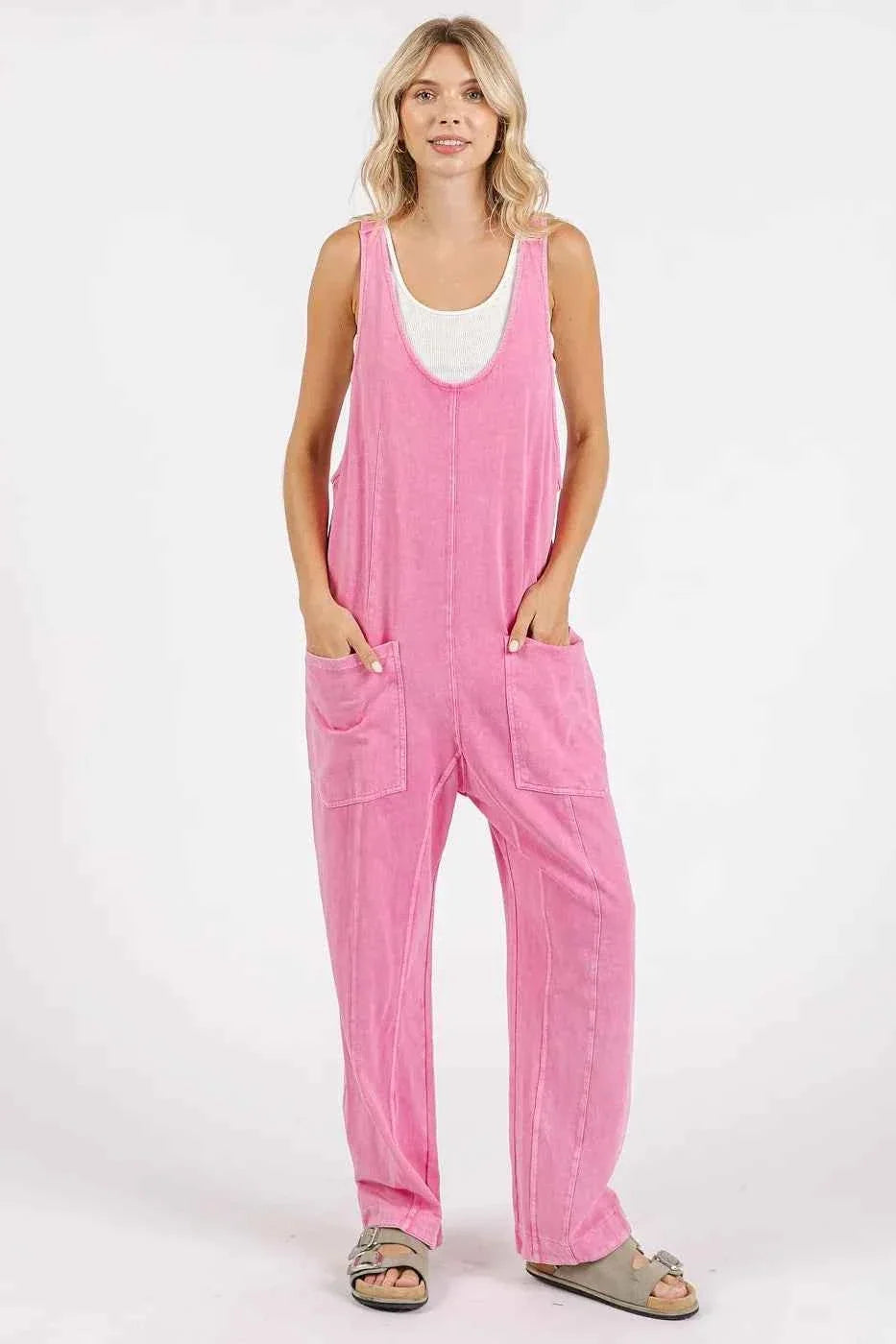 Mineral Wash Relaxed Fit Sleeveless Harem Jumpsuit