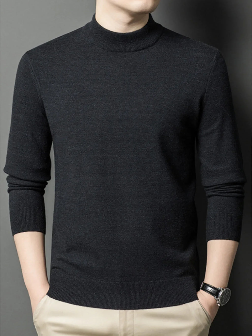 Men's Plus Size Mock Neck Long Sleeve Knit Top