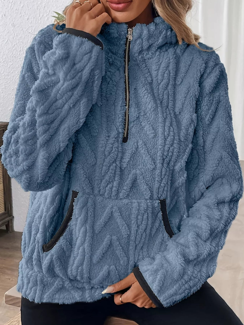 Full Size Quarter-Zip Sherpa Sweatshirt Plus Size