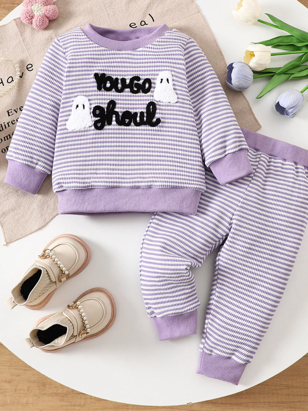 Children's Halloween Striped Ghost Top and Pants Set