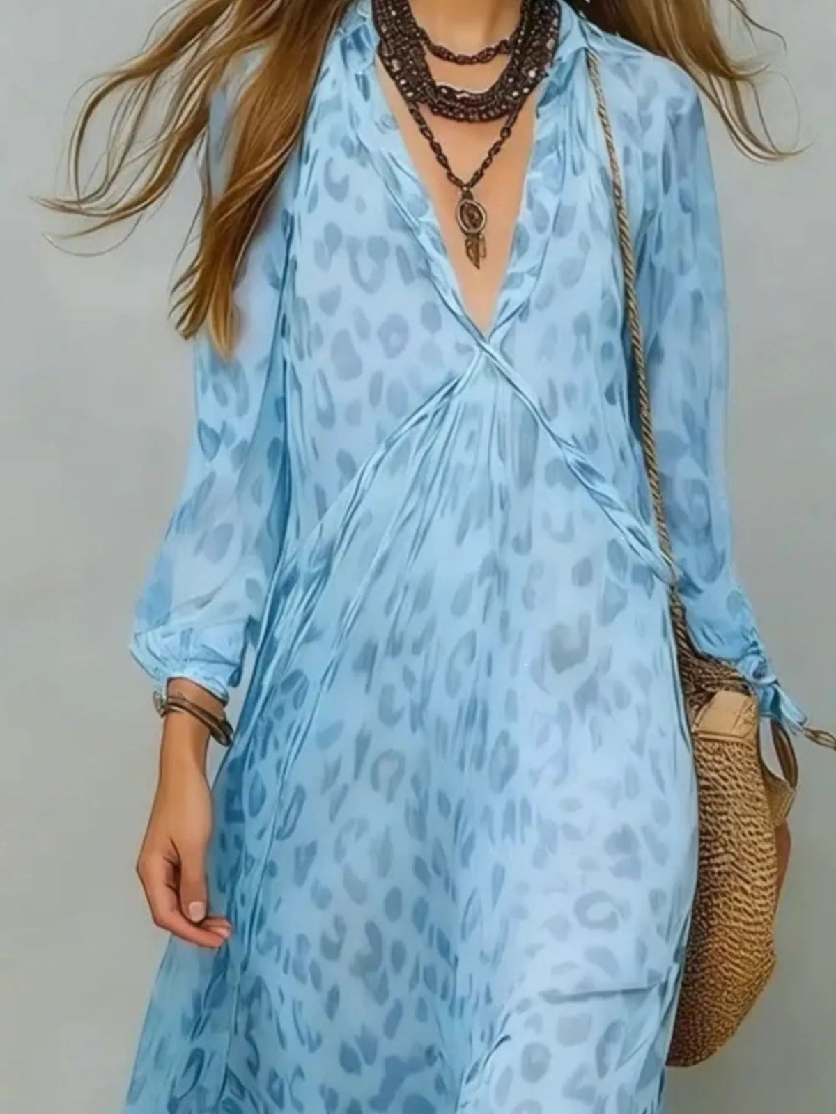 Full Size Leopard Print V-Neck Maxi Dress Plus Size