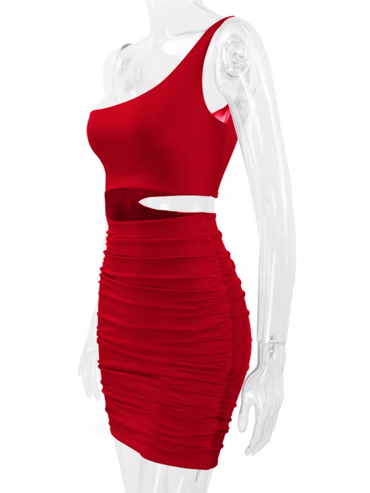 One-Shoulder Cutout Ruched Bodycon Mini Dress