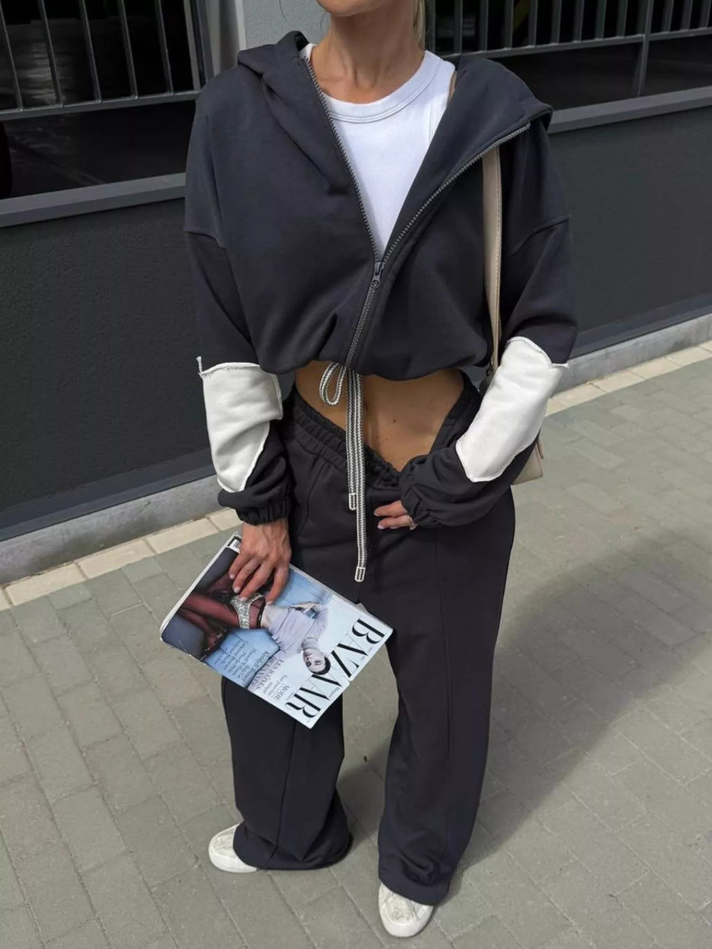 Zip Up Hoodie and Wide-Leg Pants Set