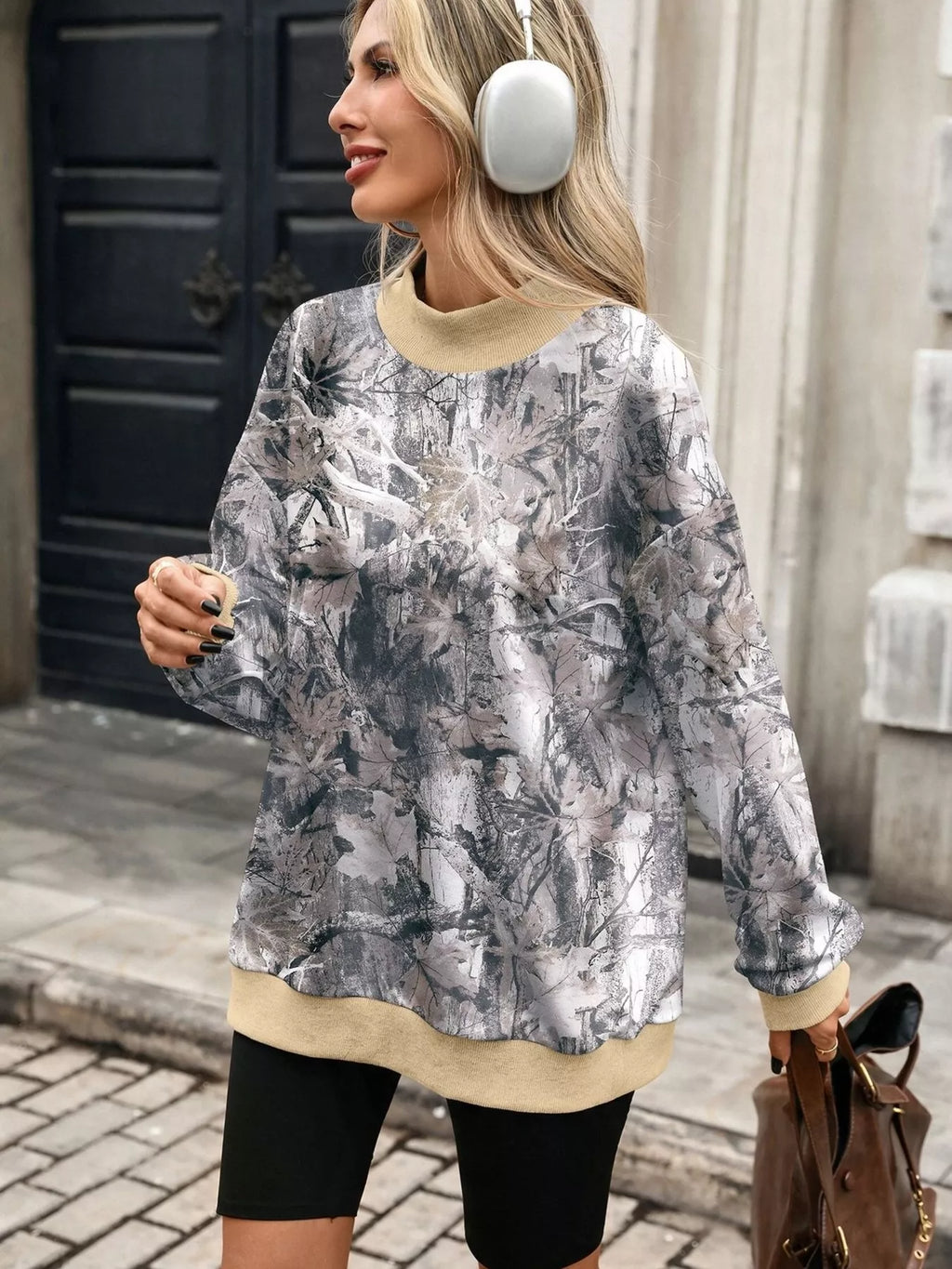 Camouflage Print Mock Neck Sweatshirt
