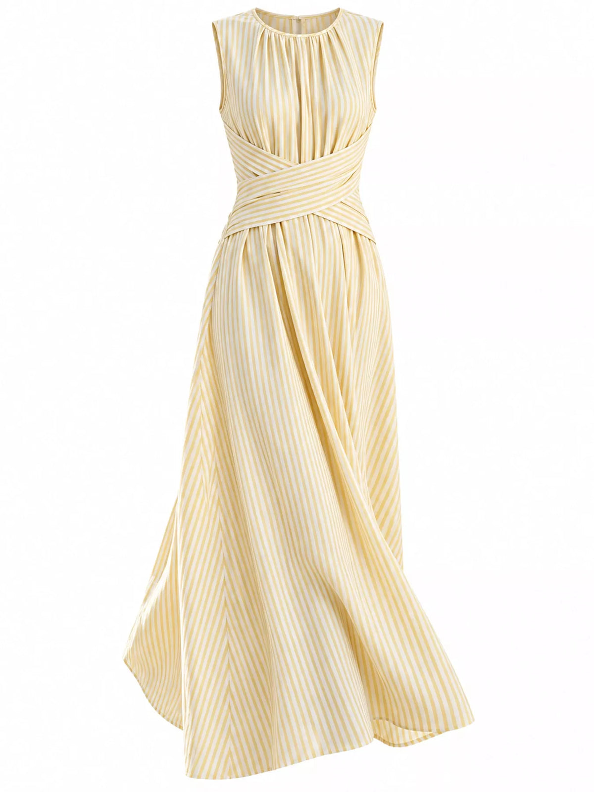 Full Size Sleeveless Striped Maxi Dress with Criss-Cross Waist Detail Plus Size