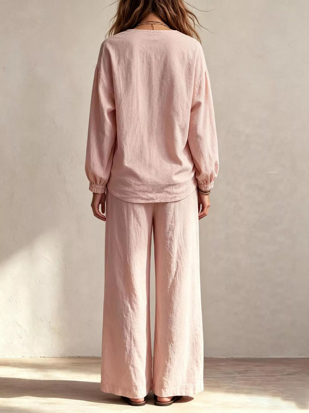 V-Neck Top and Wide-Leg Pants Set