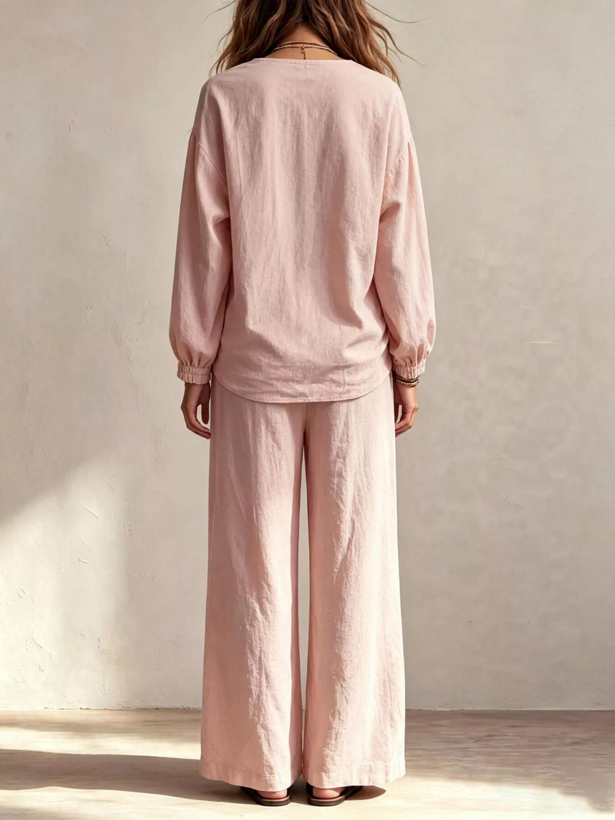 V-Neck Top and Wide-Leg Pants Set