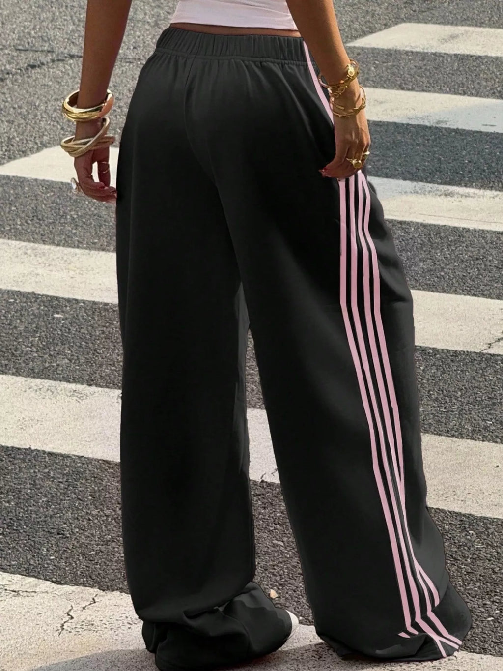 High-Waisted Wide-Leg Track Pants with Side Stripes
