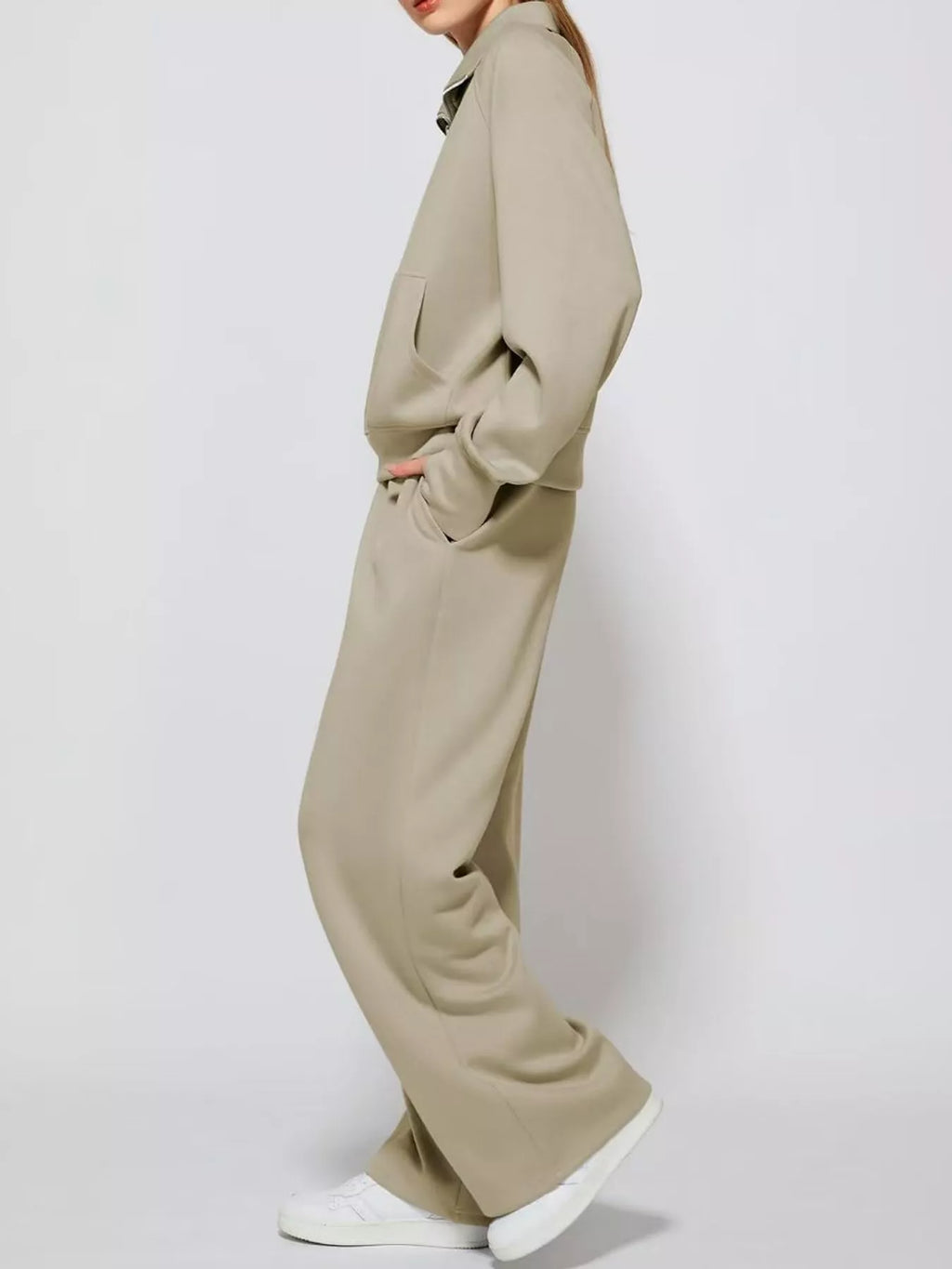 Half-Zip Sweatshirt and Wide-Leg Pants Set