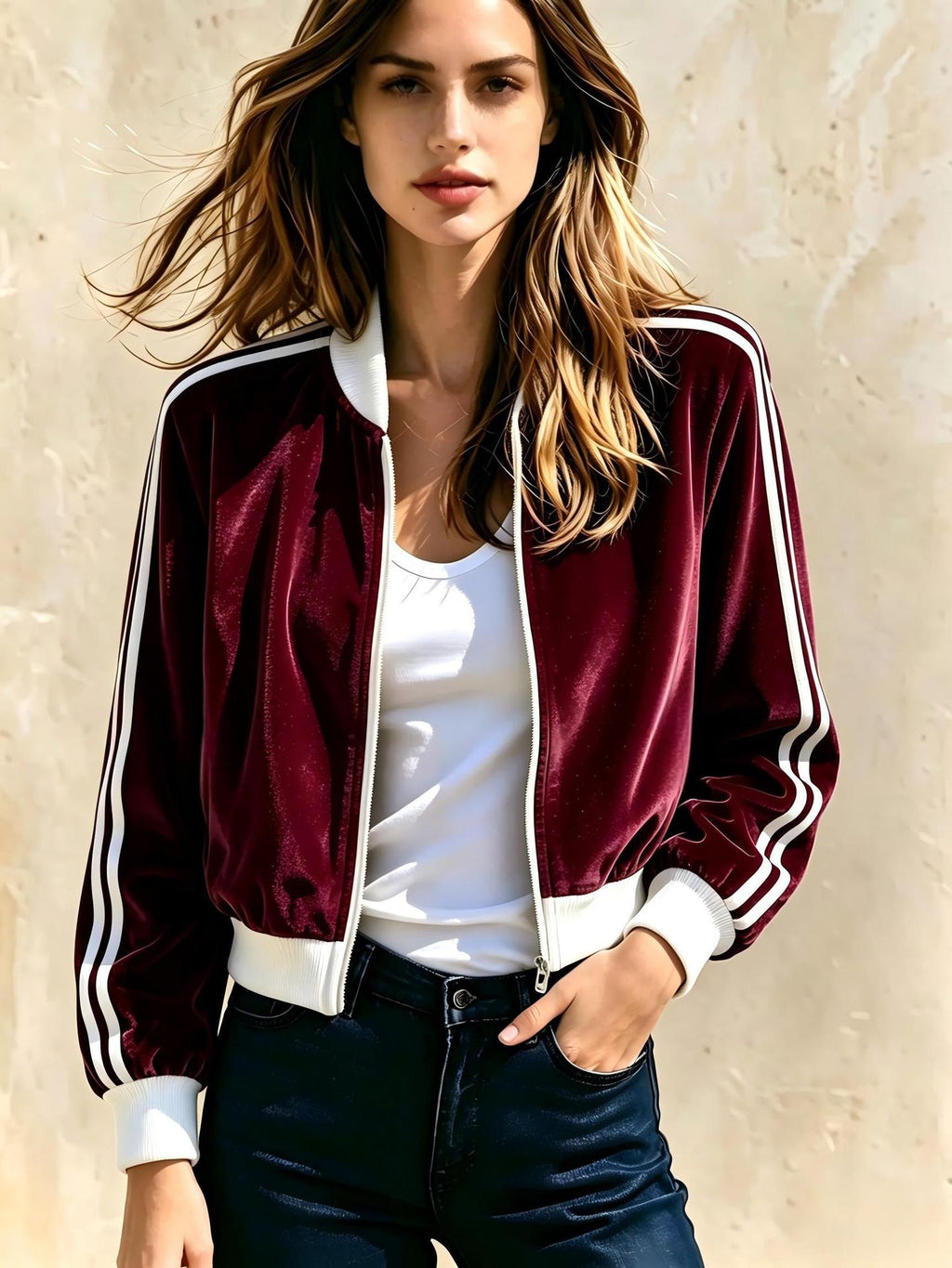 Stand-collar Sports Womens Casual Zip-up Jacket