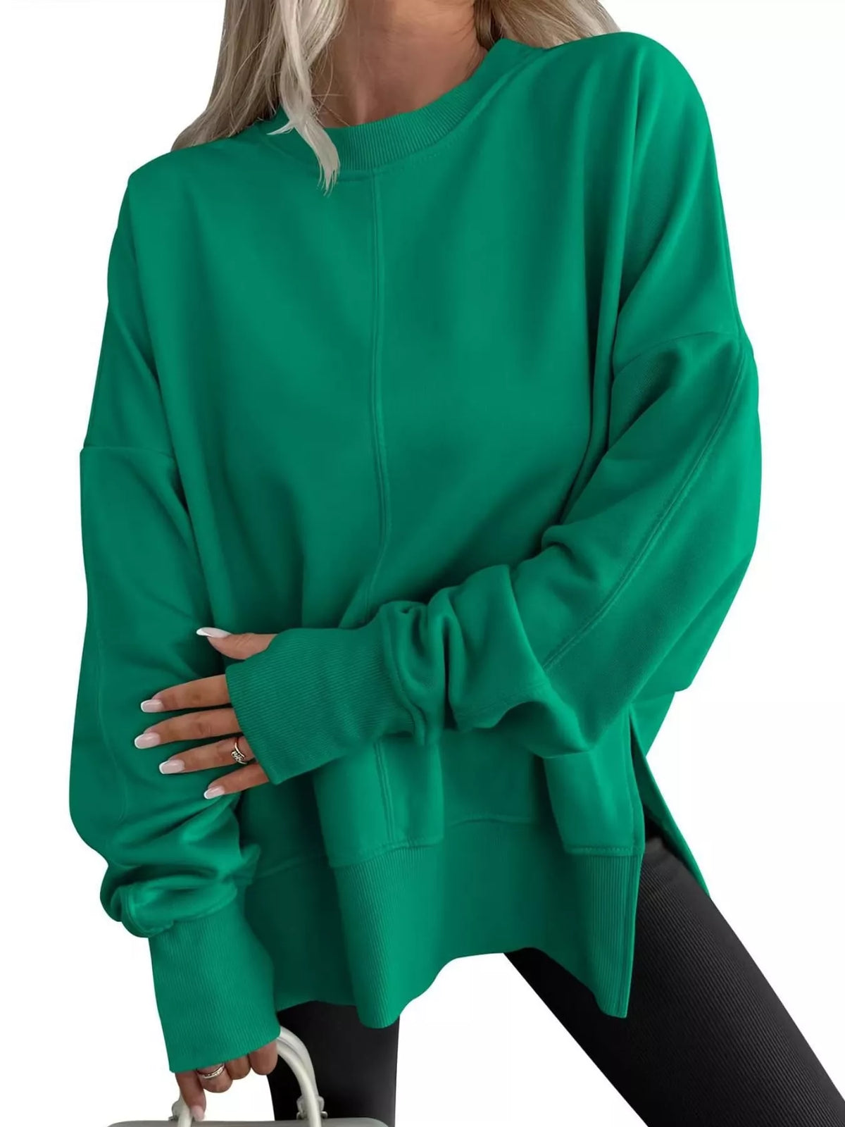 Oversized Crew Neck Sweatshirt with Side Slit