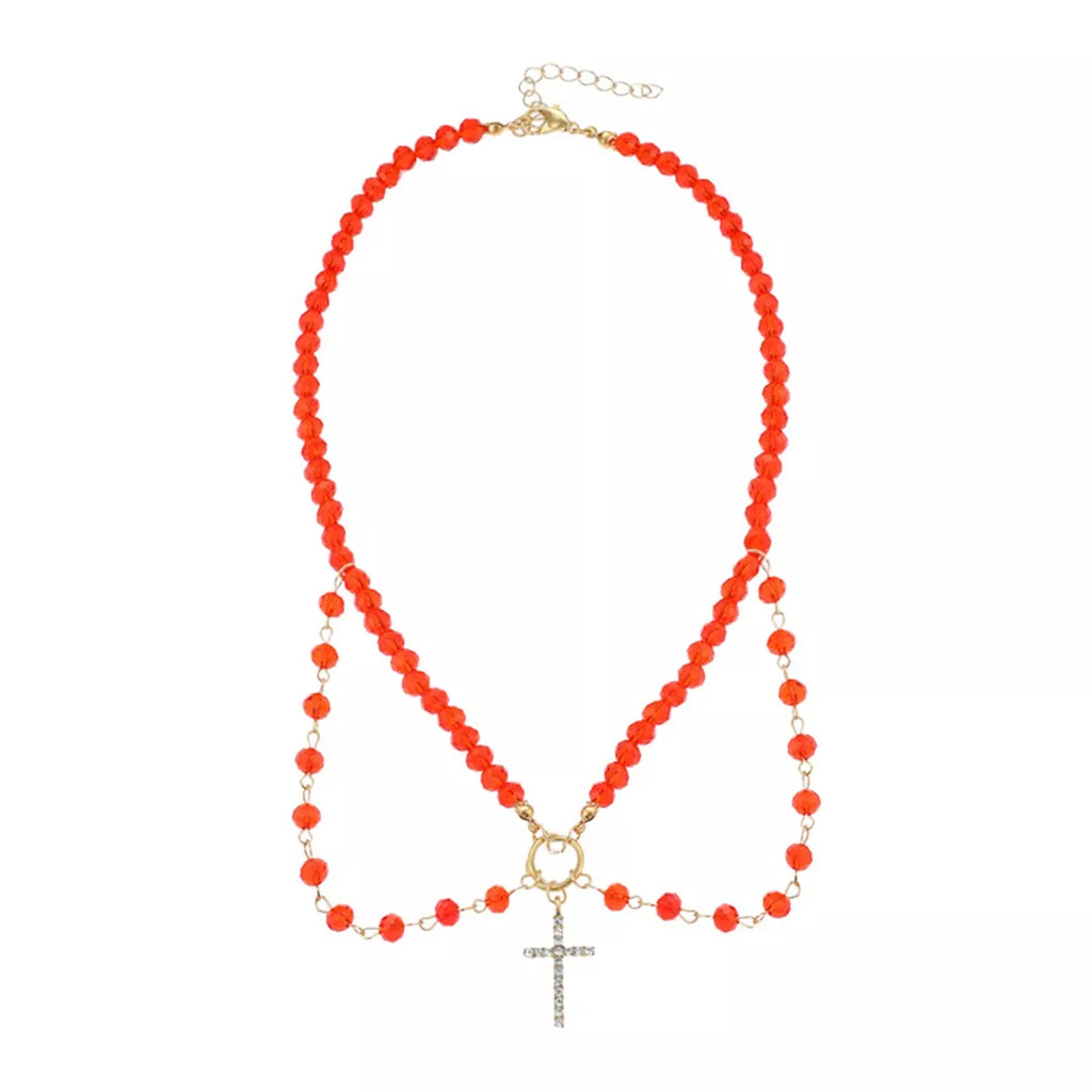 Halloween Beaded Cross Pendant Necklace