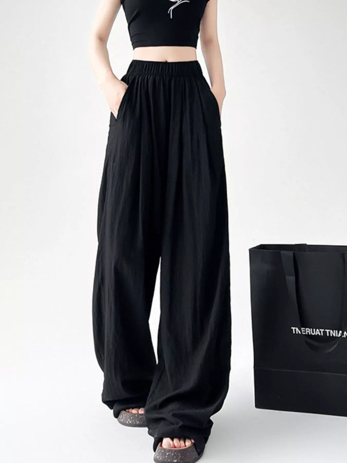 High-Waisted Loose Fit Wide-Leg Casual Pants