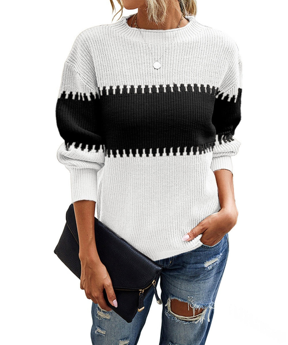 European And American-style Color-block Striped Sweater Set