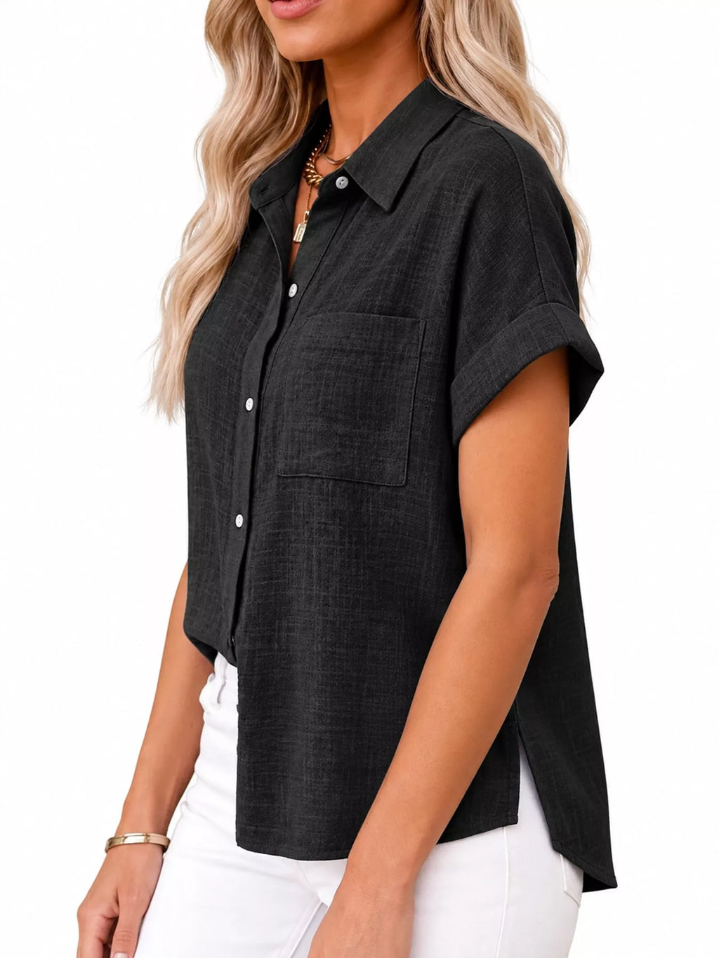 Full Size Button Up Short Sleeve Shirt Plus Size