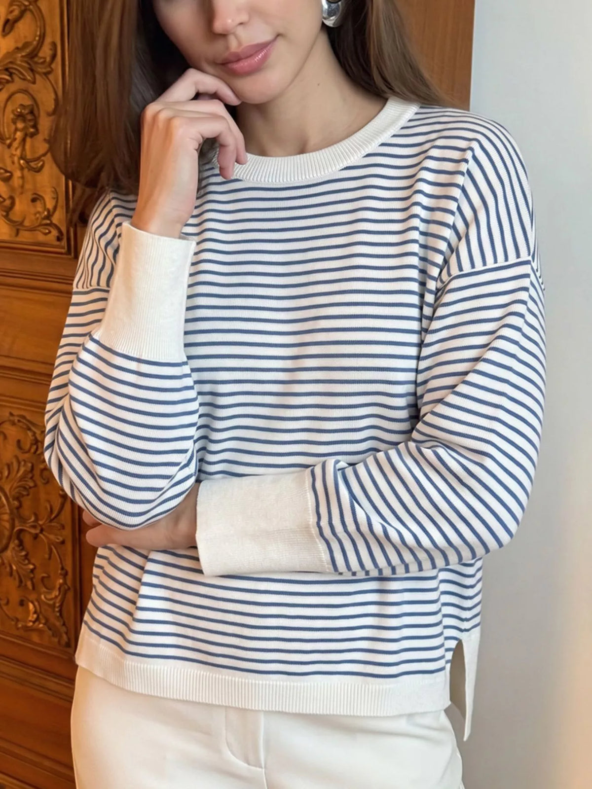 Striped Round Neck Knit Top