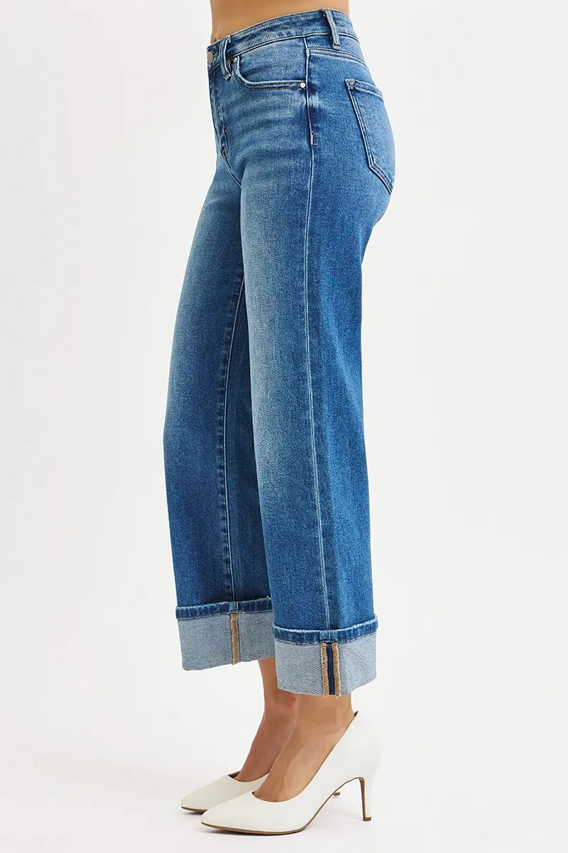 RISEN Full Size Mid Rise Crop Straight Cuffed Jeans Plus Size