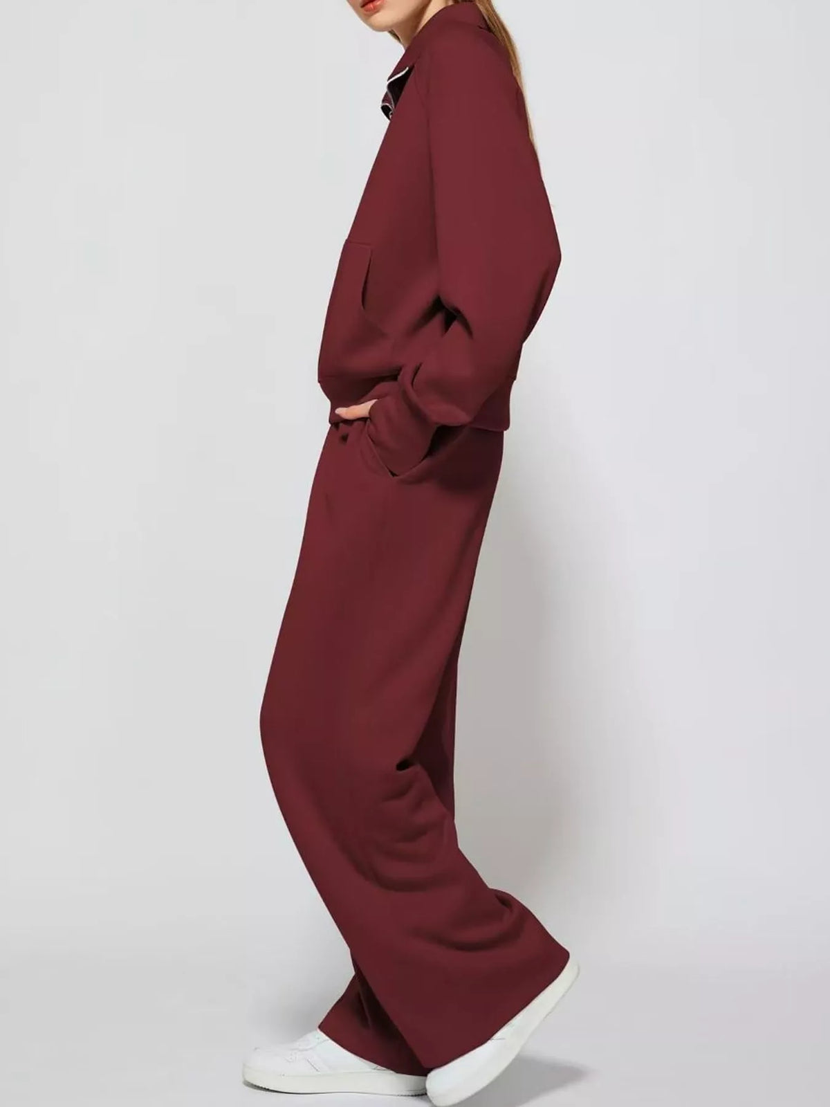 Half-Zip Sweatshirt and Wide-Leg Pants Set