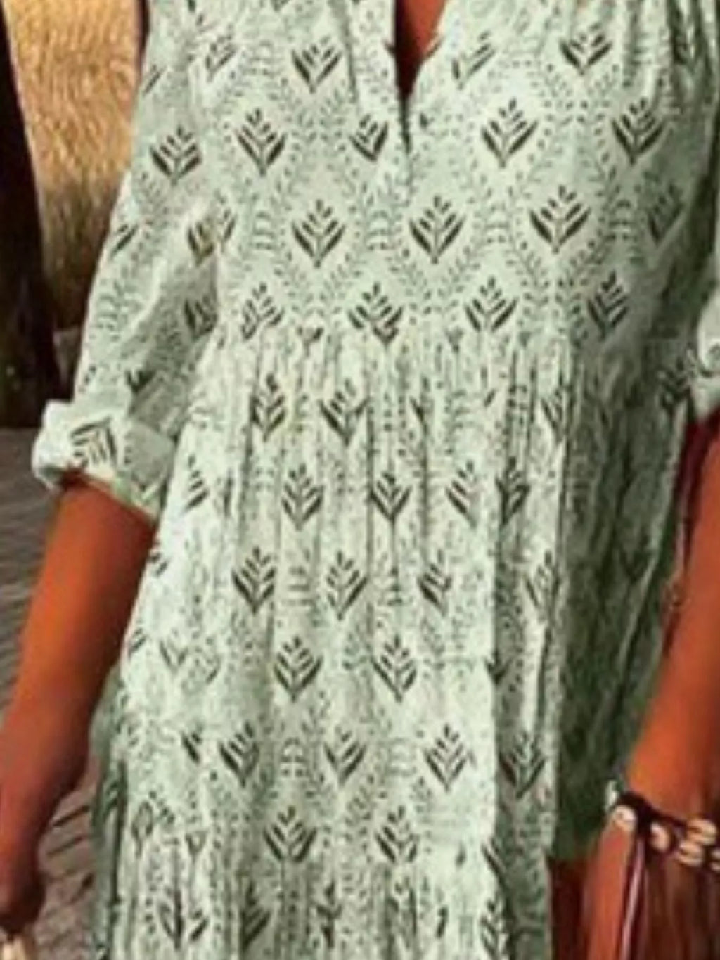 Full Size Printed Notched Tiered Maxi Dress Plus Size