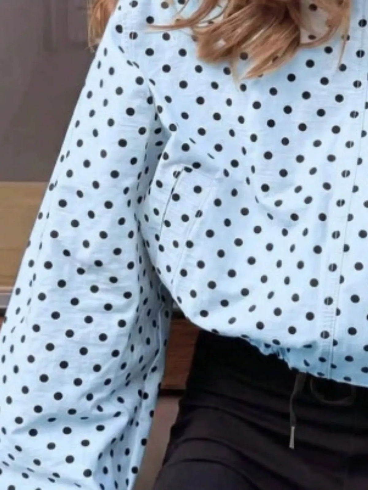 Polka Dot Zip Up Casual Jacket