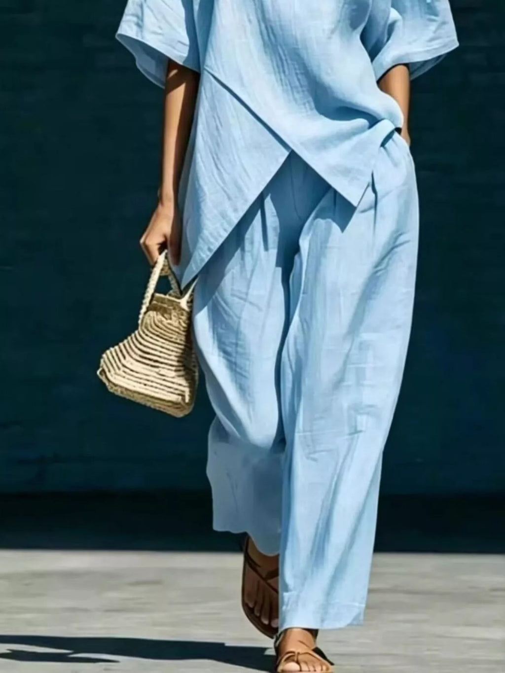 Full Size Asymmetric Top and Wide-Leg Pants Set Plus Size