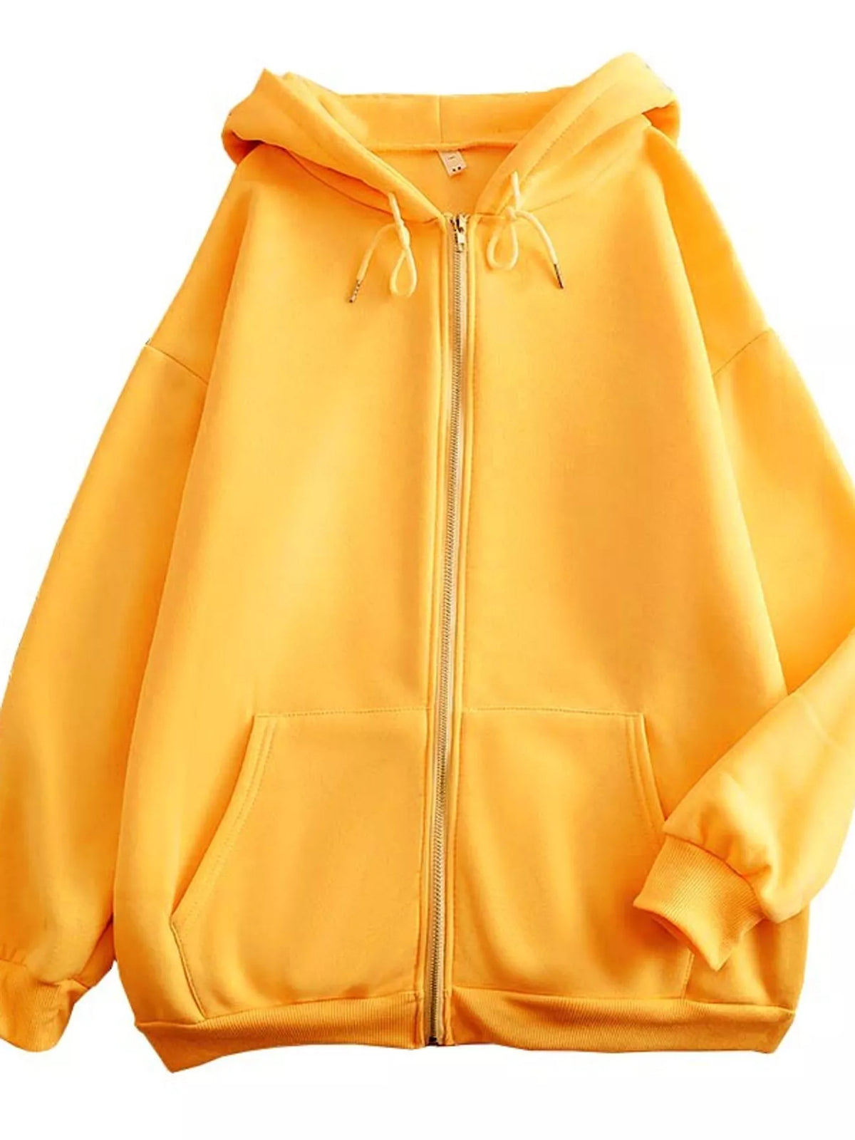 Full Size Oversized Solid Zip-Up Hoodie with Drawstring Plus Size