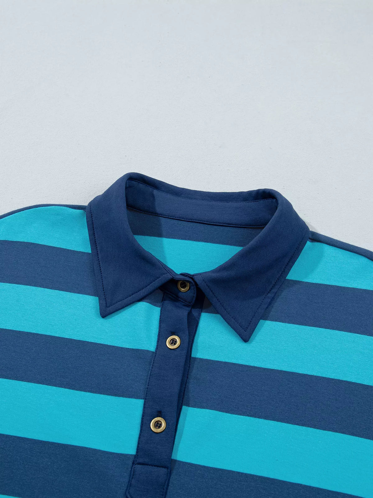 Stripe Contrast Polo Collar Bracelet Sleeve Loose Top