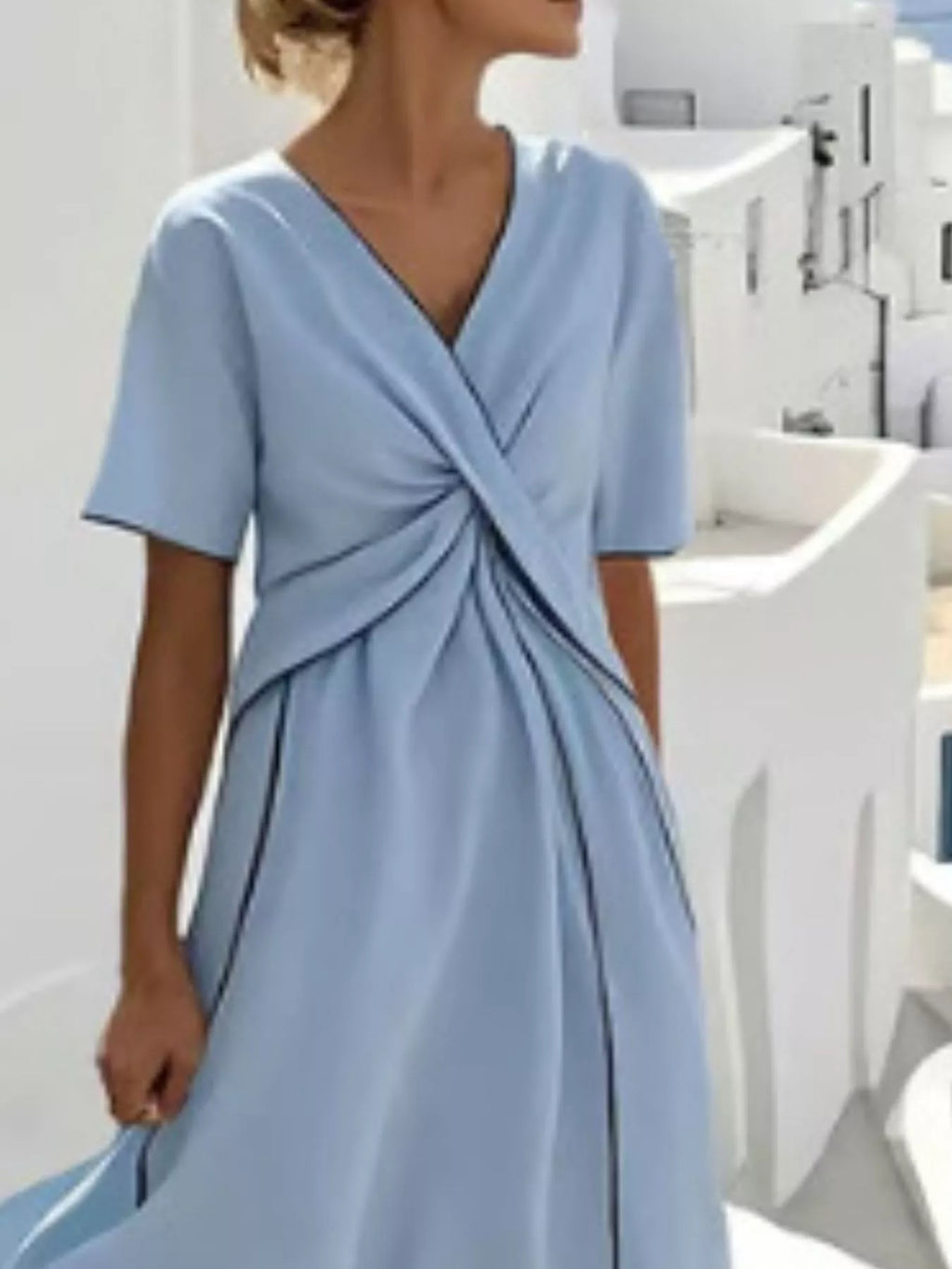 Full Size Striped Surplice Half Sleeve Midi Dress Plus Size