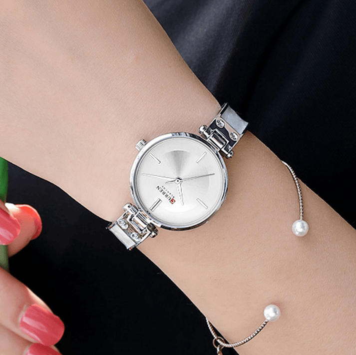 Womens Elegant Stainless Steel Watch With Ceramic Bracelet In Shimmering Marble Colors