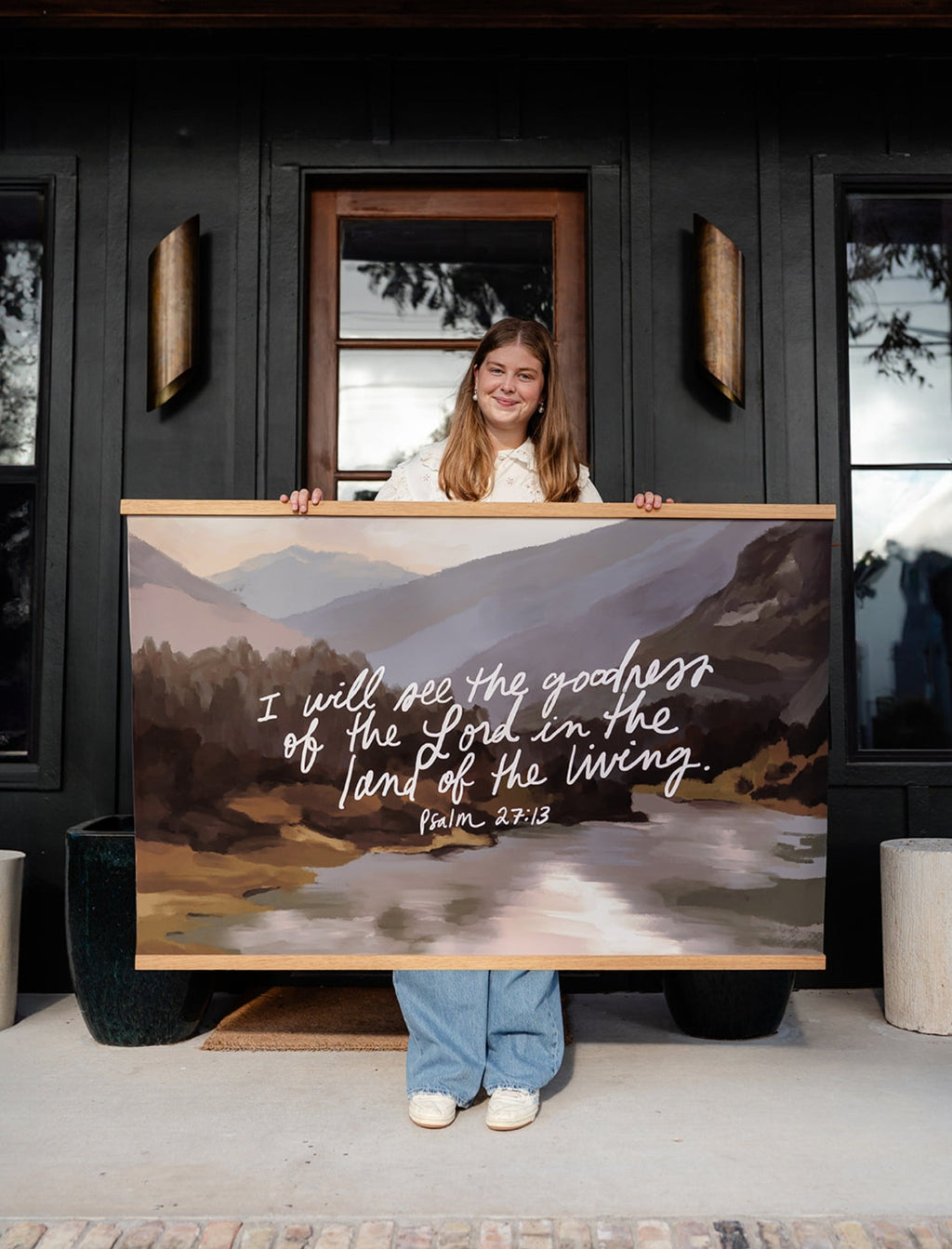 Large Canvas with Banner Wood: I Will See The Goodness, 60x40