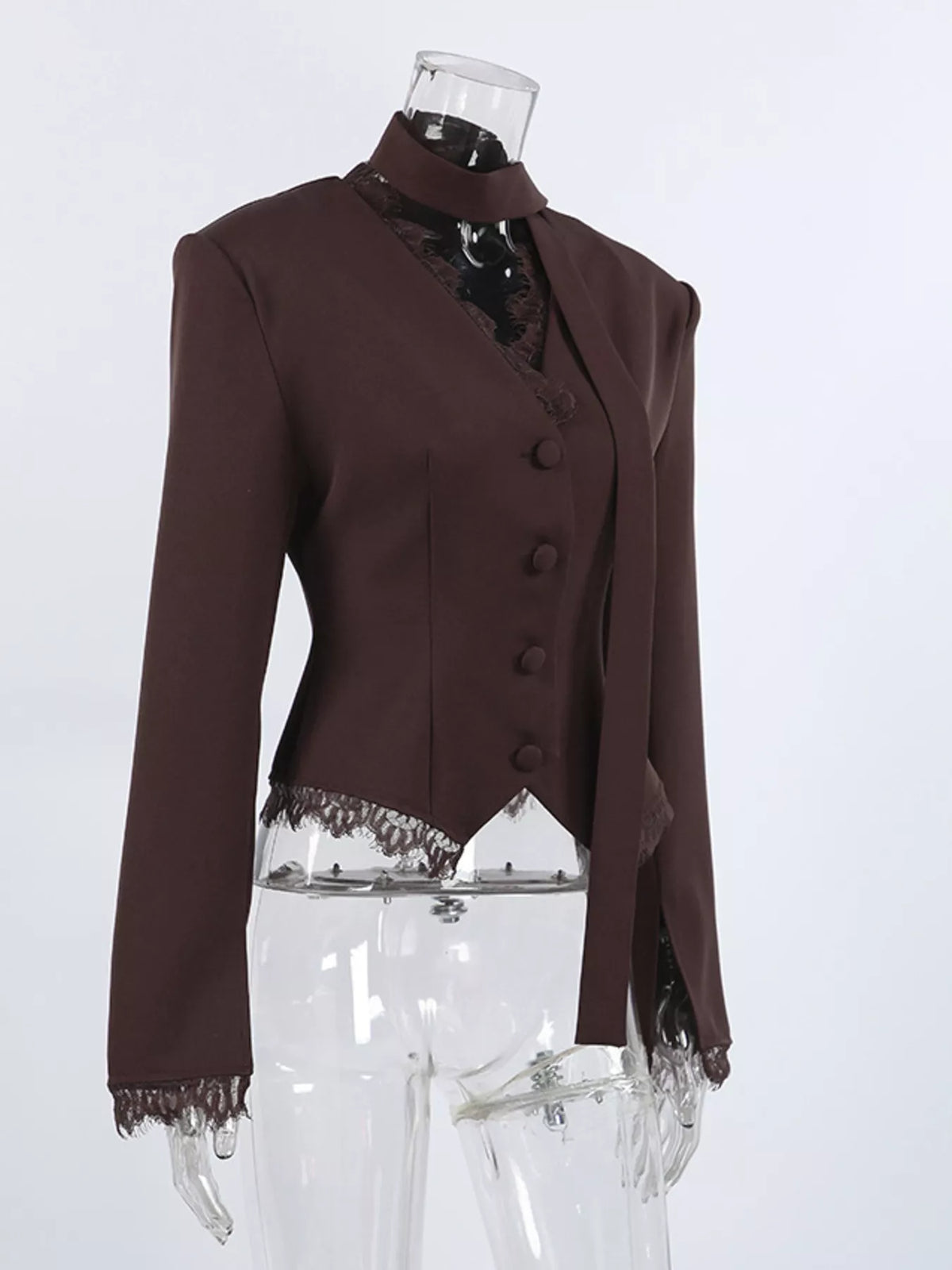 Lace Trim Button Up Blazer