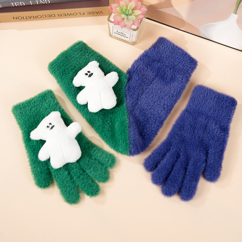 Fleece-lined, Windproof, Cute Cartoon Couple's Wool Gloves