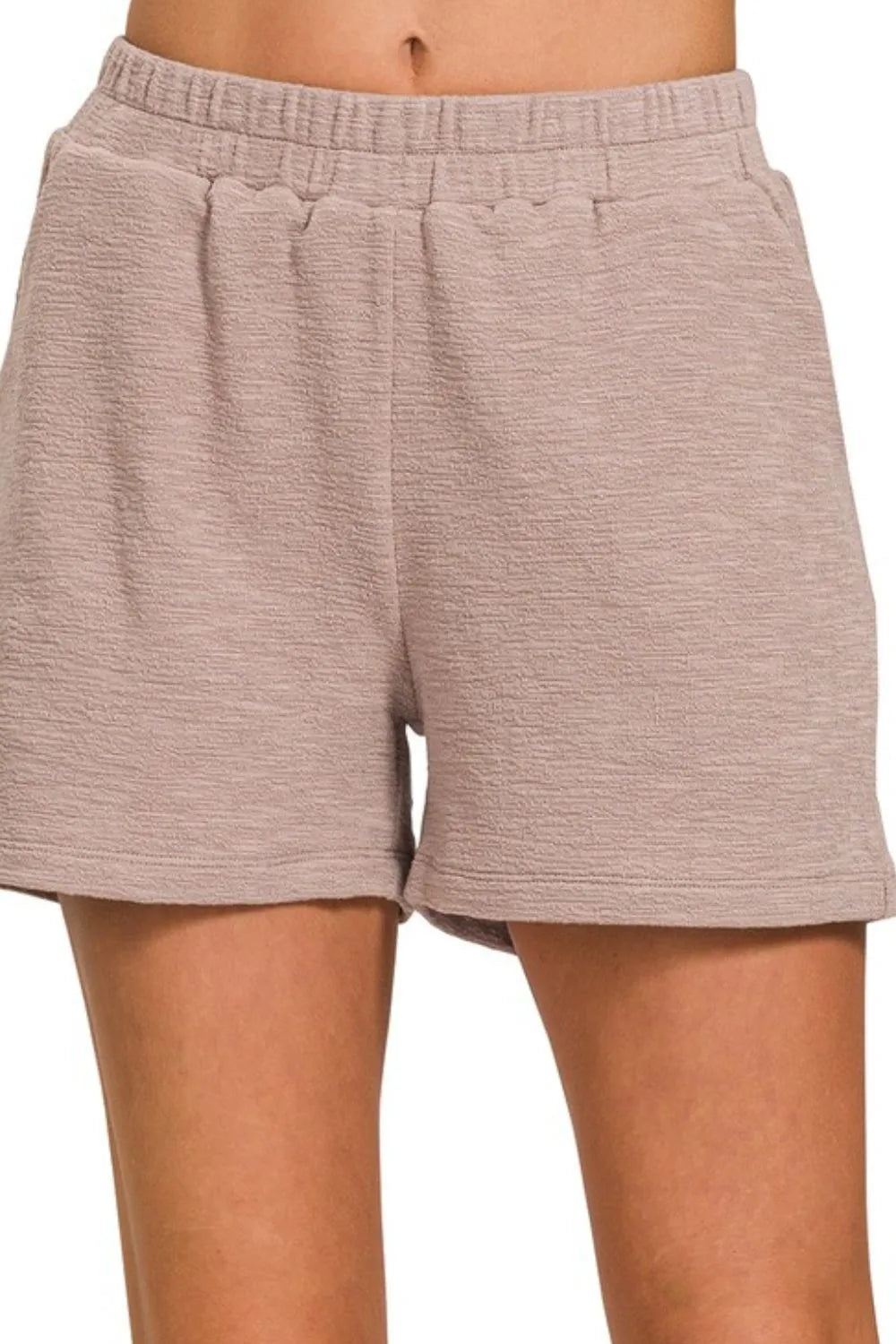Cotton Slub Elastic Waist Shorts with Pockets