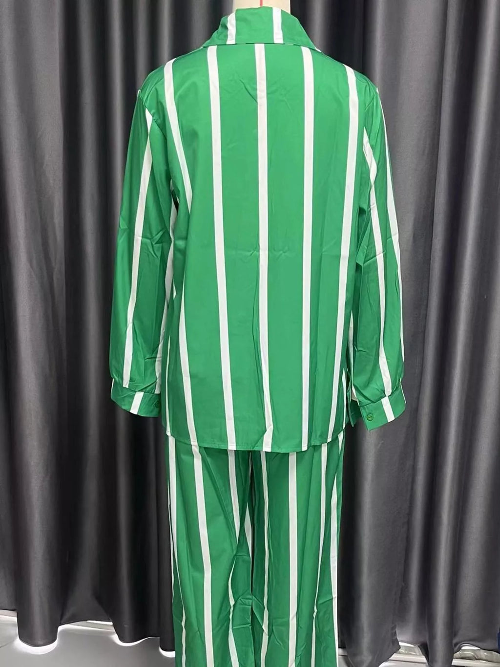 Striped Button-Down Shirt and Wide-Leg Pants Two-Piece Set