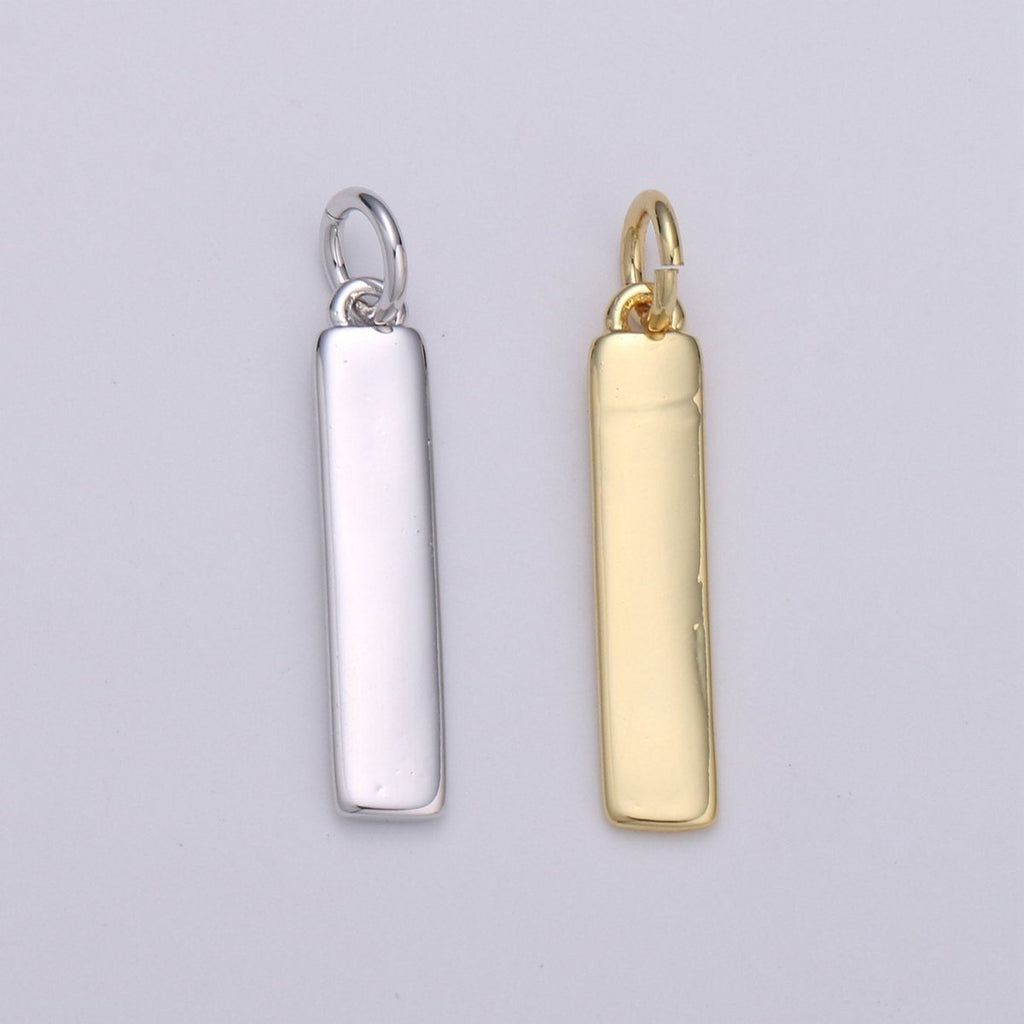 24k Gold Filled and Silver Long Rectangle Charm,  Dainty Women Necklace, Gold Filled Charm, For DIY Jewelry, Gold Color | D-542 D-543