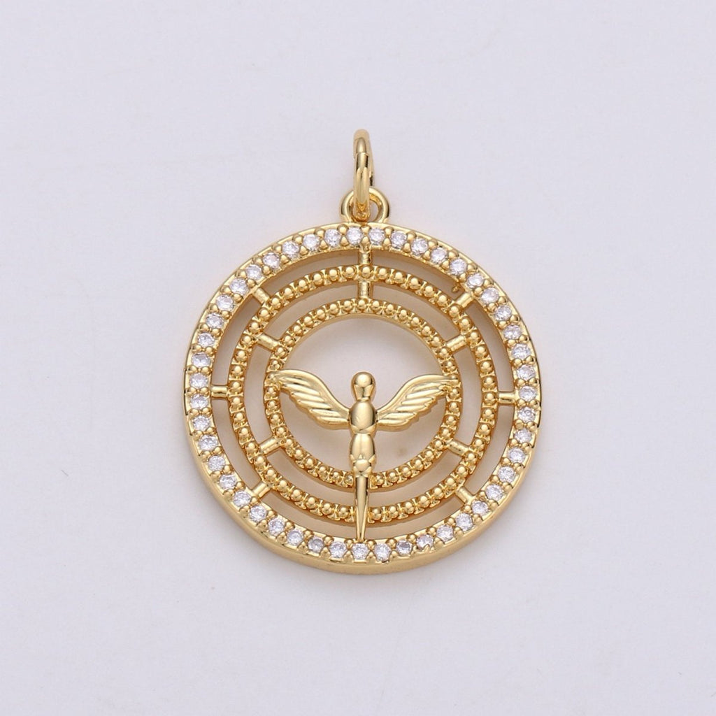 24k Gold Filled Angel Charm Micro Pave Cubic Angel Charm, Blessing Charms Angel Wings CZ Sparkle Gold Charm Dainty Minimalist Jewelry Supply D-641