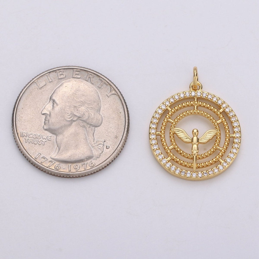 24k Gold Filled Angel Charm Micro Pave Cubic Angel Charm, Blessing Charms Angel Wings CZ Sparkle Gold Charm Dainty Minimalist Jewelry Supply D-641