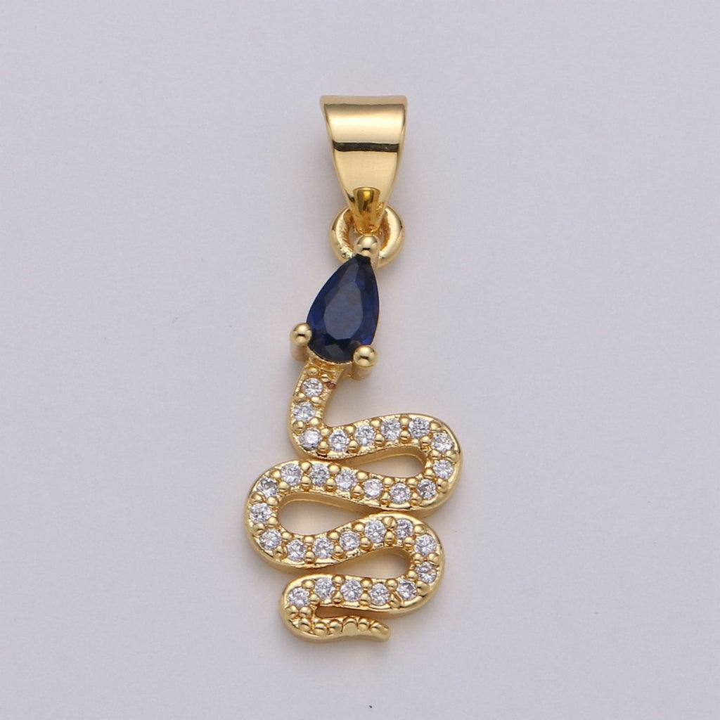24k Gold Filled Snake Charm, Gold Snake Pendant Charm, Micro Pave Serpent Animal Cz Charm Green Blue Pink Stone DIY Jewelry I-804~I-806