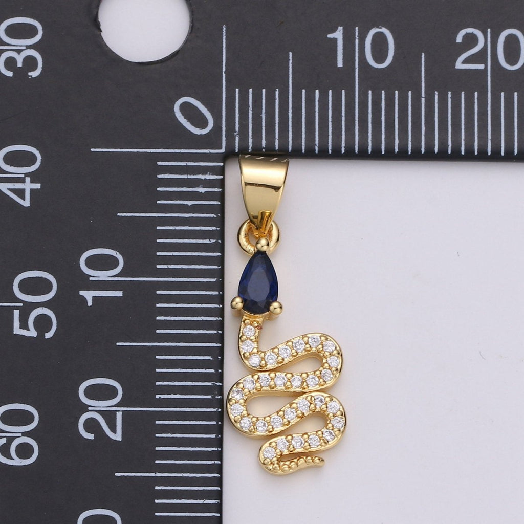 24k Gold Filled Snake Charm, Gold Snake Pendant Charm, Micro Pave Serpent Animal Cz Charm Green Blue Pink Stone DIY Jewelry I-804~I-806