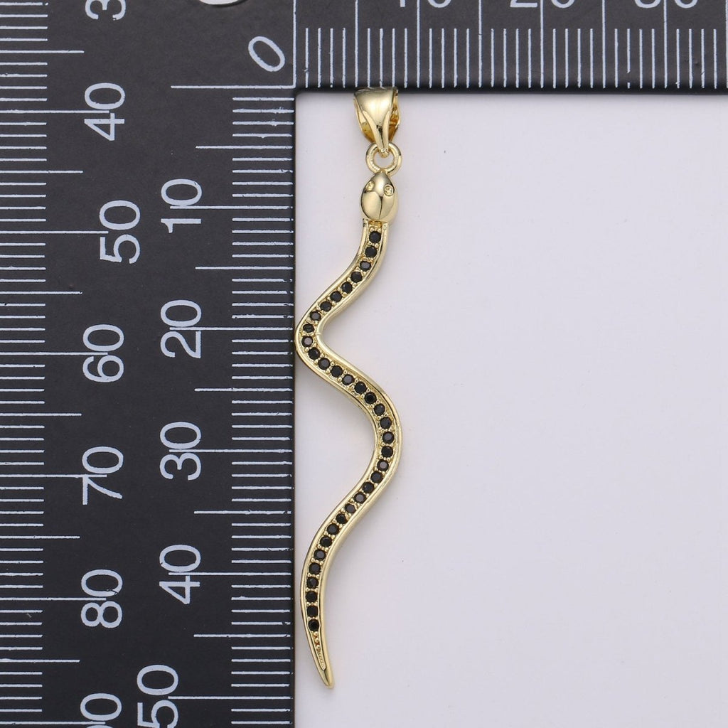 24K Gold Filled Snake Pendant, Gold Snake Charm Micro Pave Pendant Serpent Jewelry for Necklace Component  I-780