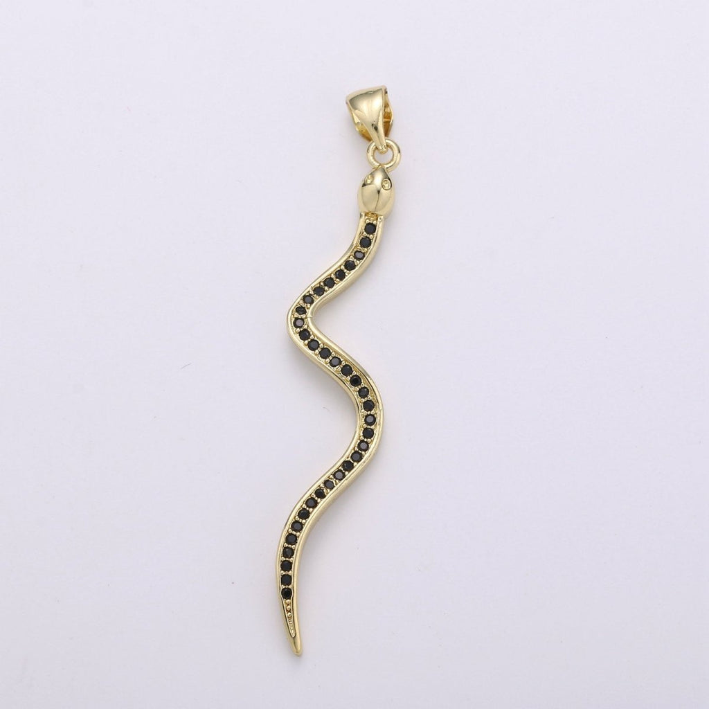 24K Gold Filled Snake Pendant, Gold Snake Charm Micro Pave Pendant Serpent Jewelry for Necklace Component  I-780