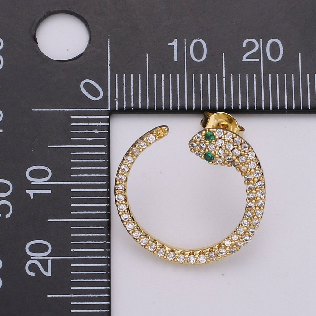 24k Gold Filled Snake Stud Earring, Micro Pave Snake Earring for DIY Earring Craft Supply Jewelry Making Supply Silver Serpent Earring Stud Q-140 Q-141